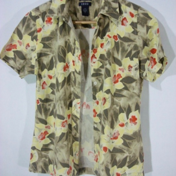 IZOD 100% Silk Vintage S/S Tropical Floral Shirt - Picture 2 of 5